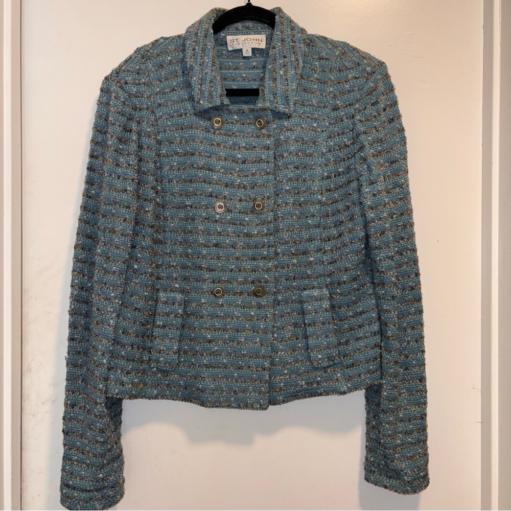 St. John Collection Blue Tweed Double-Breasted Jacket
